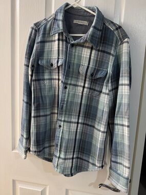 Outerknown Chambray Button-Up Shirt in Navy and Light Blue unisex